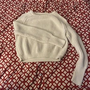 Cream Crewneck Rib-Knit Sweater
